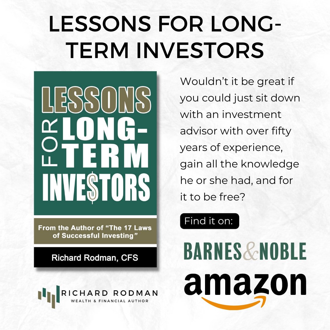 An advertisement graphic for Richard Rodman's book Lessons for Long-Term Investors